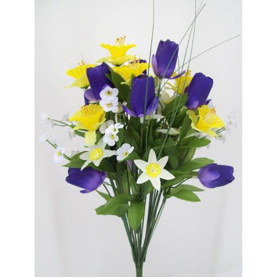 Silk Spring Flower Bouquet Yellow and Purple 43cm Artificial Flowers